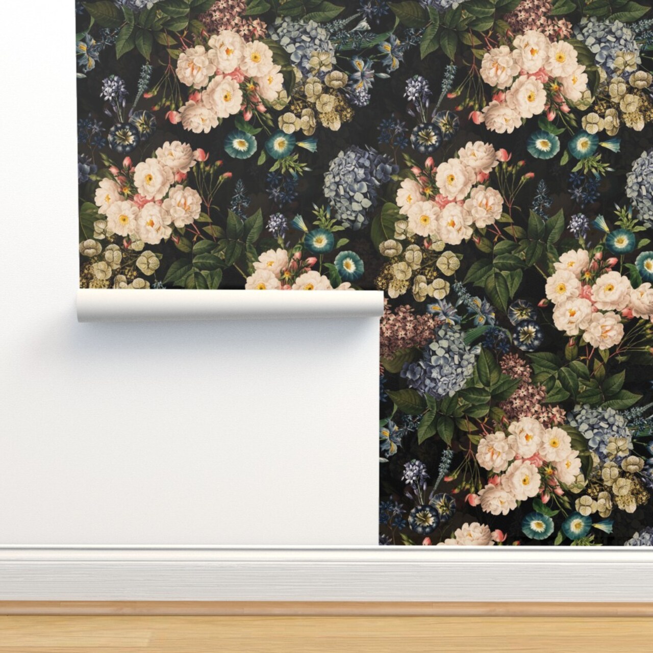 Dark Botanical Victorian Garden Vintage Rose Cottagecore Maximalist English Cottage Edwardian Custom Pre-pasted Wallpaper by Spoonflower Pre-Pasted Wallpaper 2FT Wide